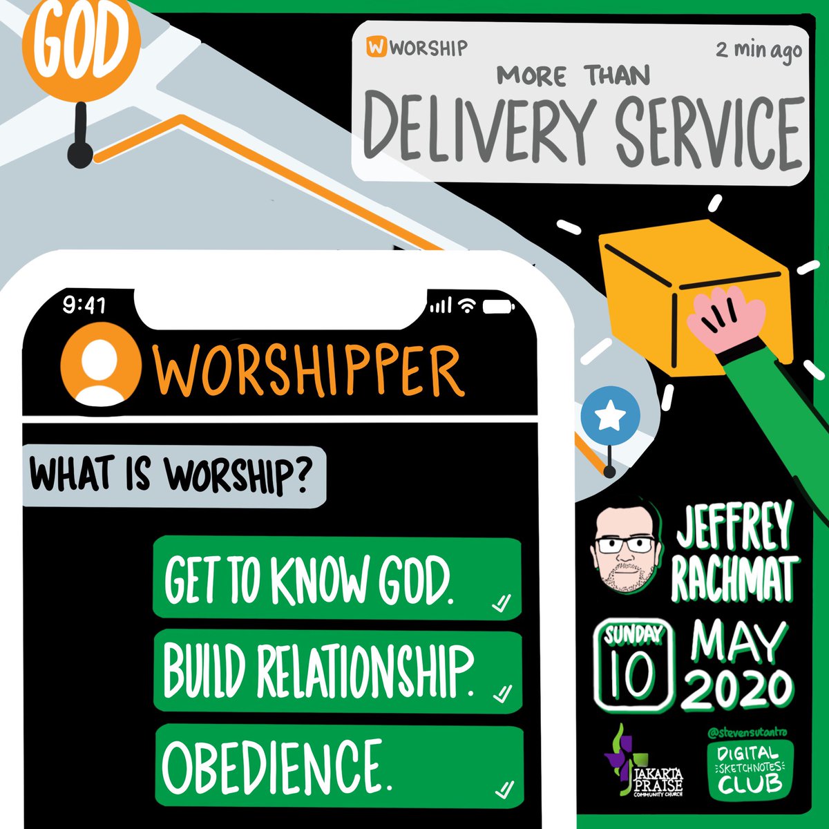 digisketchnotes's tweet image. “Delivery Service” @jeffreyrachmat @jpcc #jpcc #sketchnotes #sermon #notes