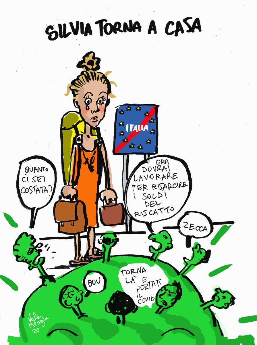 ValentinoMenghi's tweet photo. @AndreaScanzi Ciao Andre. una vignetta sulla liberazione di Silvia. https://t.co/8SRTKtomZl