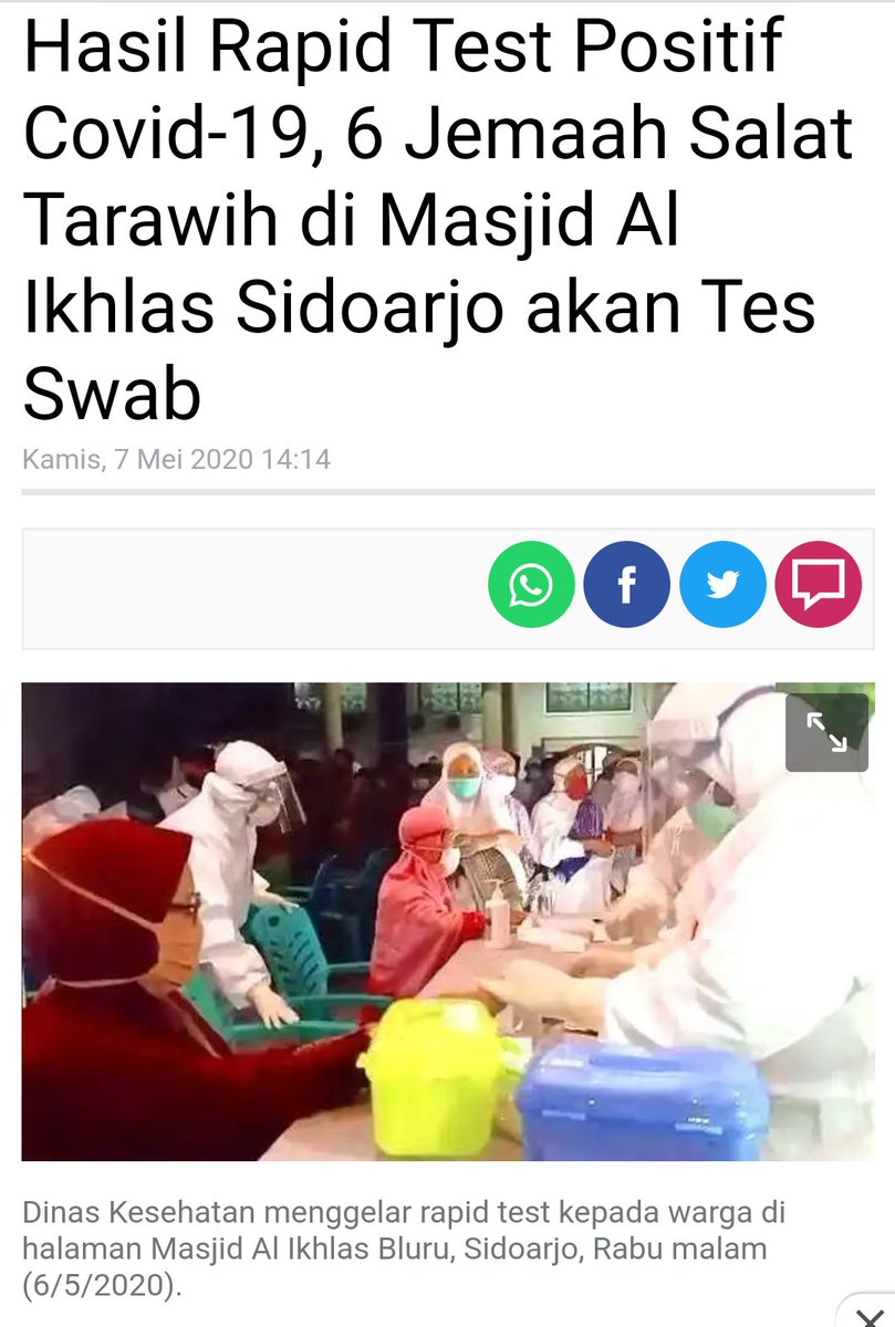 GUSDURians's tweet photo. Hasil positif rapid test 6 jamaah dari 120-an jamaah salat tarawih di sebuah masjid Sidoarjo (06/05) membuat kita harus waspada untuk menghadiri acara apapun yang  berkerumun. Hal ini demi kebaikan kita bersama. Untuk sementara yuk kita ibadah #dirumahaja https://t.co/bOBQSiorm3
