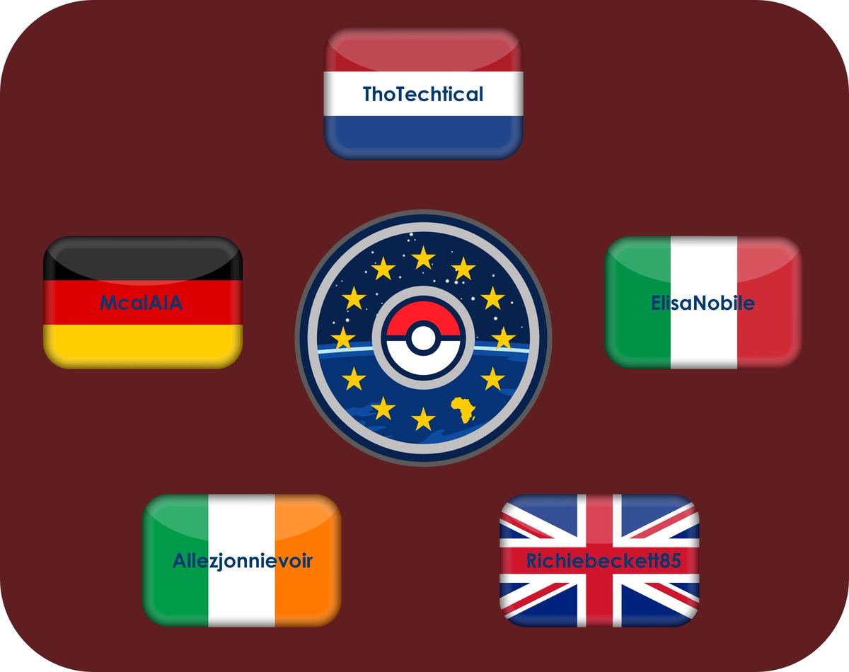 EuropeanPokemon's tweet photo. From 5 different countries we present to you these 5 amazing #Battlers representing 🇪🇺 EPL in #BattleoftheServers: 

🇳🇱 @ThoTechtical
🇮🇹@ElyNoble
🇩🇪@McalAIAPoGo 
🇬🇧@richiebeckett85
🇮🇪@Chefjonnie_ 

Thank you for organising this, @ArkansasPvP and @pogocolosseum! https://t.co/gt4PSQ3LVR