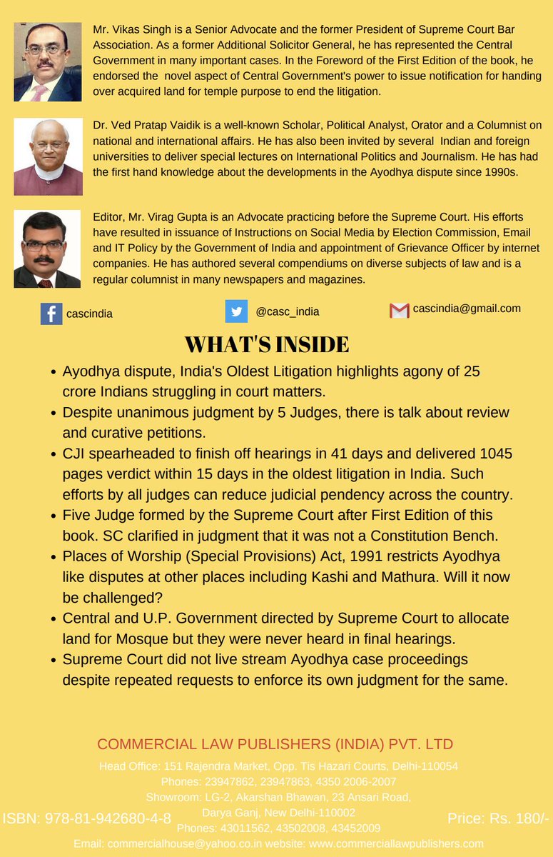 casc_india's tweet photo. #CivilLaws reforms urgently needed, as detailed in #CASC book "Ayodhya's Ram Temple in Courts" by @viraggupta. 3-Gen wait &amp; huge case pendency biggest obstacle in #EconomRevival. #LawCommission be formed to undertake #JudicialReforms for #speedyjustice. 2/2 https://t.co/XfgQXoiZRy