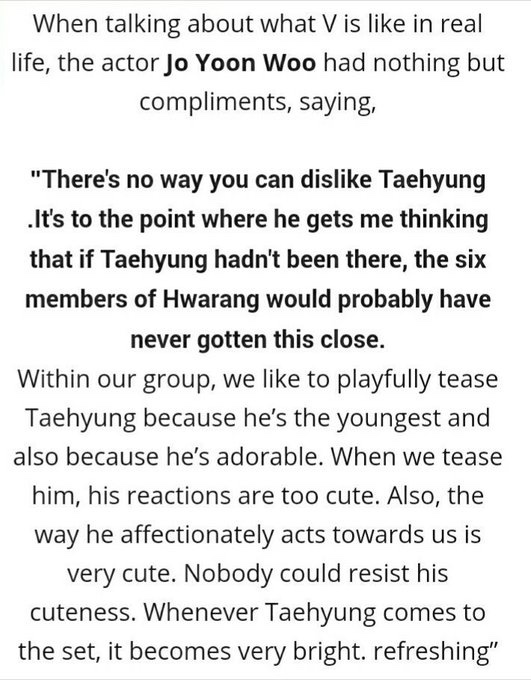 Yo Joon woo talking about how impossible it is to h*te taehyung and how he brightens the atmosphere of the room