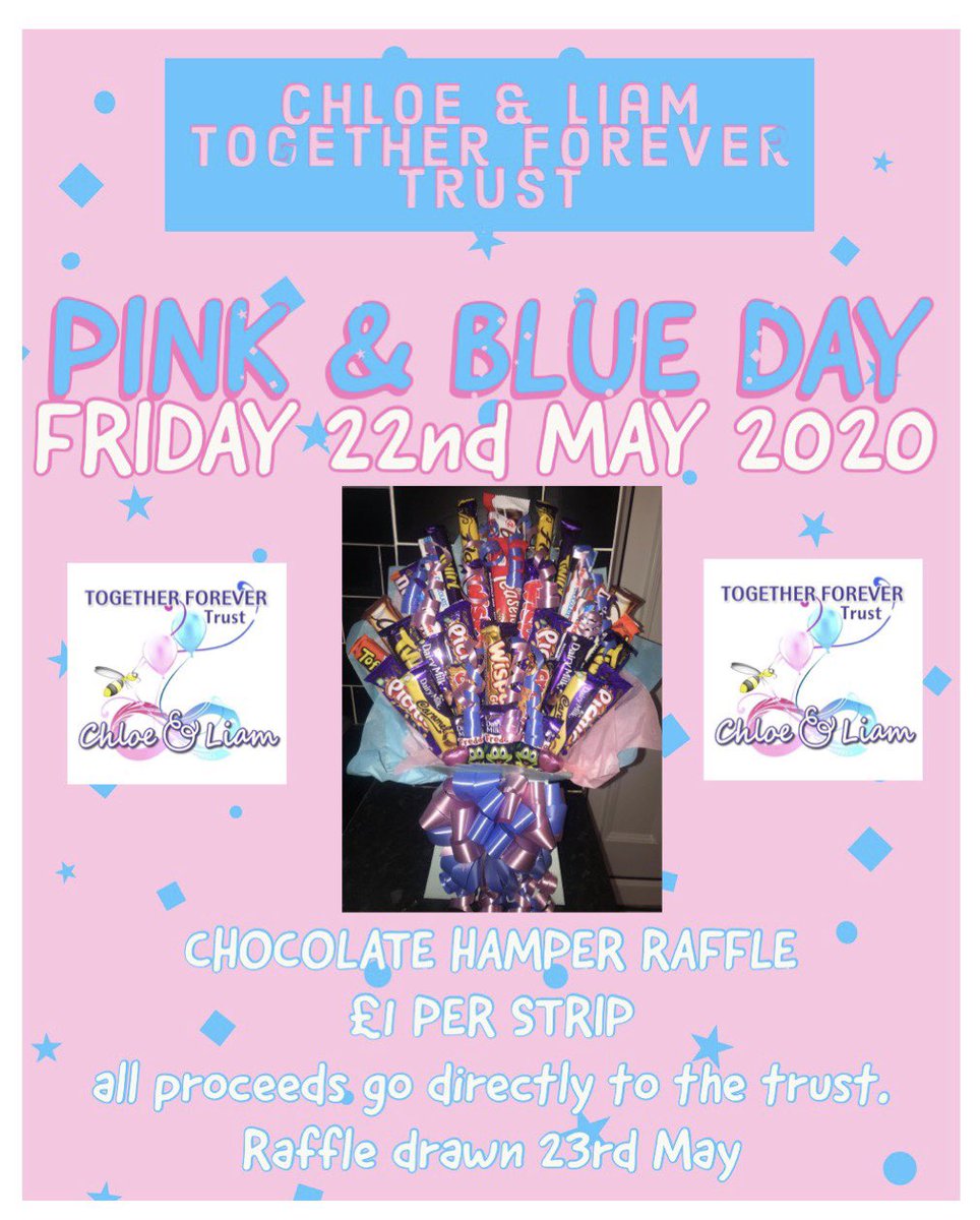 SophieHez23's tweet photo. 💙💗🐝 PINK &amp; BLUE DAY RAFFLE 🐝💗💙 

£1 per strip — prize is a giant chocolate hamper with a wristband, pen &amp; pin included. 

All money raised goes to Chloe &amp; Liam together forever trust💗💙 
@ArianaGrande @chloeandliam24t 
#remember22 #chloeandliam #togetherforevertrust https://t.co/47mh3fliKT