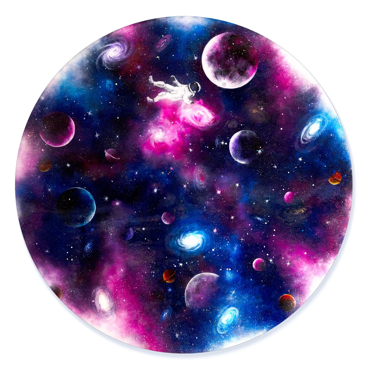 Becky Smith breaks beyond the borders of our atmosphere to bring us ‘Out of this World’. One of her first works exploring space travel, the rich midnight hues of galaxies are accented with a thousand gleaming stars and completed with gloss resin finish. 

wyecliffe.com/collections/be…