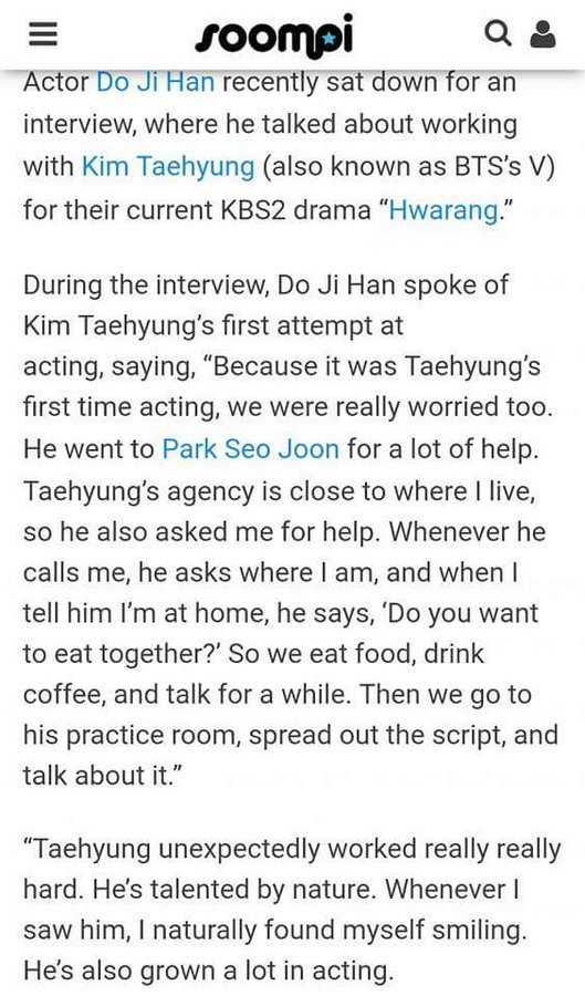 Everyone was worried about Taehyung because it was his first time venture into acting but he did so well because of the support he got from the cast