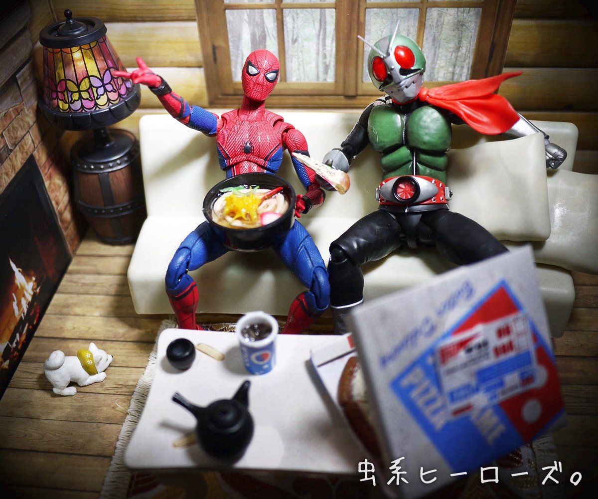 Lefty 夜のフィギュア撮影会 5 10 お題 クロスオーバー 過去作ちょっと改造 アメコミと日本のキャラの クロスオーバー写真詰め合わせ Spiderman 仮面ライダー Captainamerica Hulk Streetfighter Blanka Thanos 聖闘士星矢 Thor Onepiece