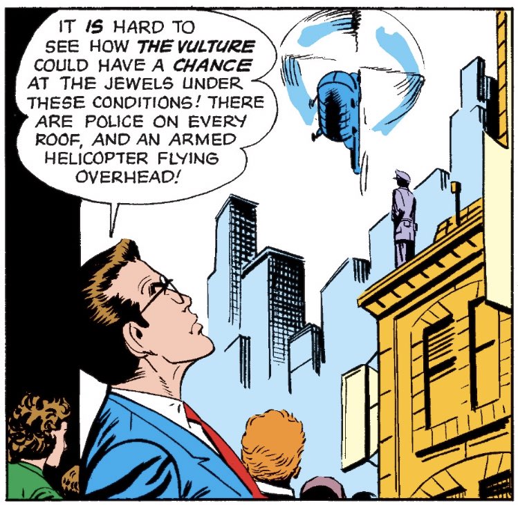 バルチャーの初登場回、バルチャーを警戒して、警察もマスコミもスパイダーマンも空ばかり見上げてたら、バルチャーが地下から現れるのがトリッキーで面白い 