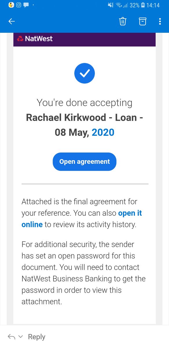 MumtobeCom's tweet photo. @vickileaboulter @NatWestBusiness Did you receive the loan documentation then they said rejected or was it the final agreement for loan application? Haven't heard anything since signing this on Friday morning https://t.co/nc26MNPp6Q