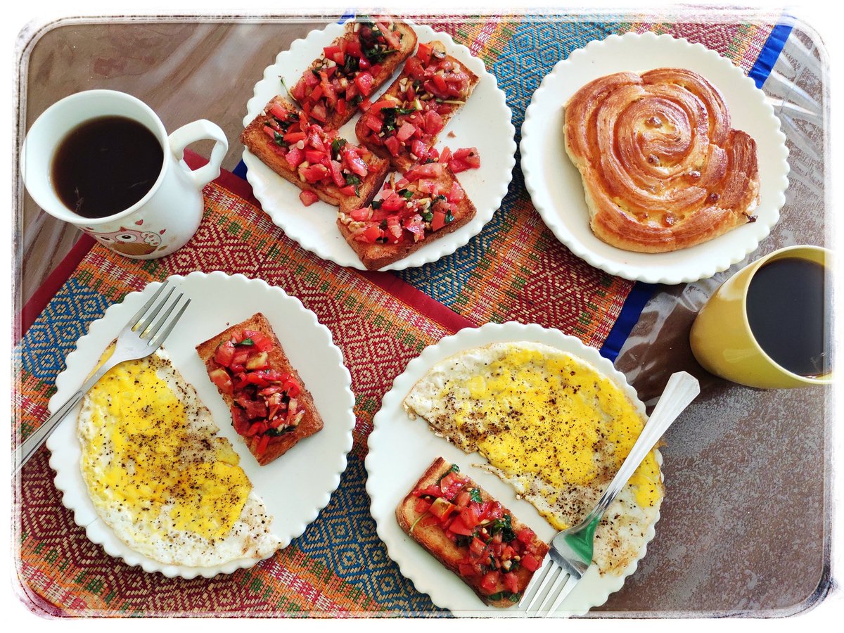 I think it's a great idea to convert Sundays to big brunch/no lunch days Another craving was this, so made some bruschettas for brunch. Paired with fried eggs and a yummy raisin escargot from our grocery run ystdy   #jogacooks