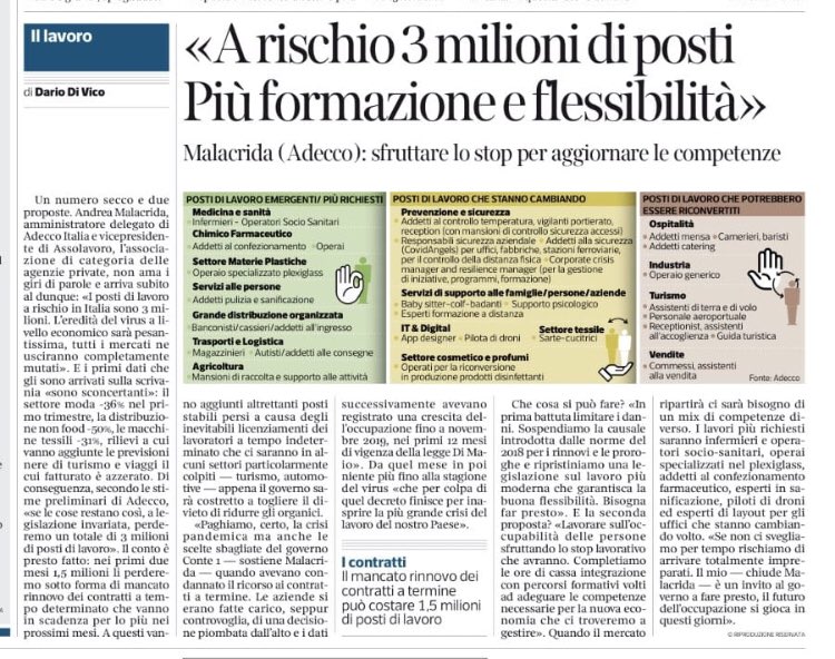 LidiaMolinari1's tweet photo. “Il futuro dell’occupazione si gioca in questi giorni, se non ci svegliamo per tempo rischiamo di arrivare totalmente impreparati” #reskilling #employability #decretodignità #covid19 #coronavirus @AdeccoGroupITA https://t.co/f6Qey5SHMu