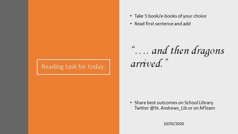 StAndrews_Lib's tweet photo. #Readingtask for Sunday is a bit of creativity with books! Have fun and share best outcomes here or on School Library MT. https://t.co/UPN0LD3v6x
