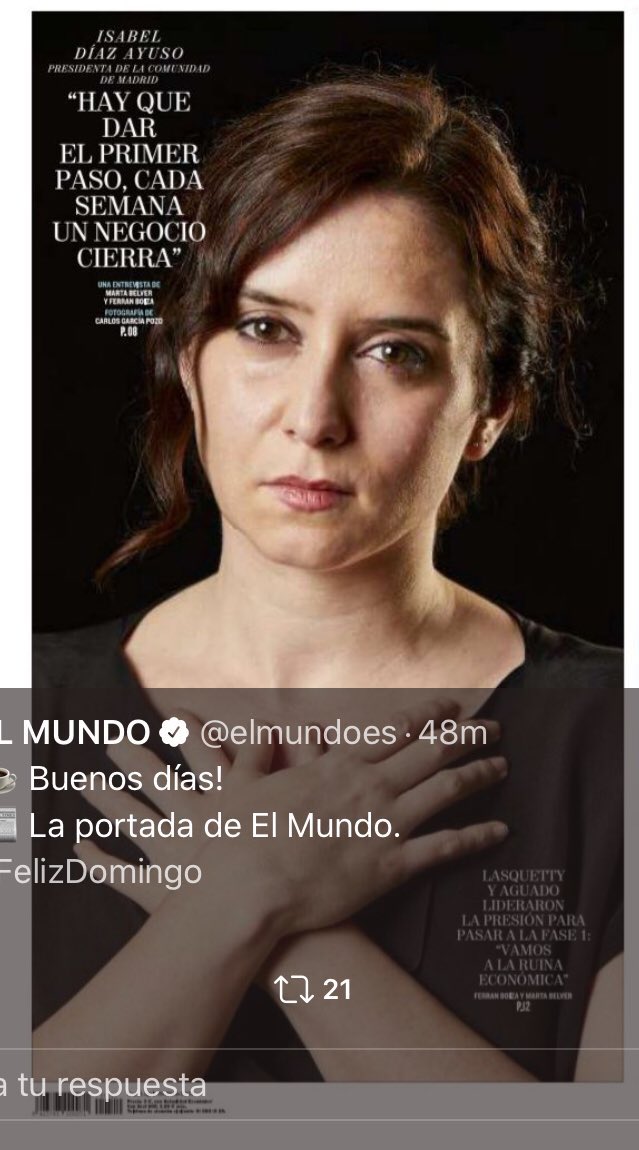 No hablabla con su Directora General de Salud Publica, el cargo mas importante ahora, pero se pasa el día de plató en plató y haciendo posados ridiculos como estos de hoy. Ayuso es un peligro para la salud de todos los madrileños. Que vergüenza...