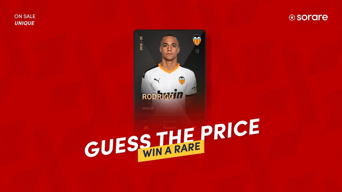 🎁WIN A RARE RODRIGO PLAYER CARD!🎁

Guess the Price that our Unique Player Card of Rodrigo will sell for tonight at 21.00 CET

Closest guess will win a Rare Player Card version of him!

To enter, like and Retweet this post and leave your guess in the comments!