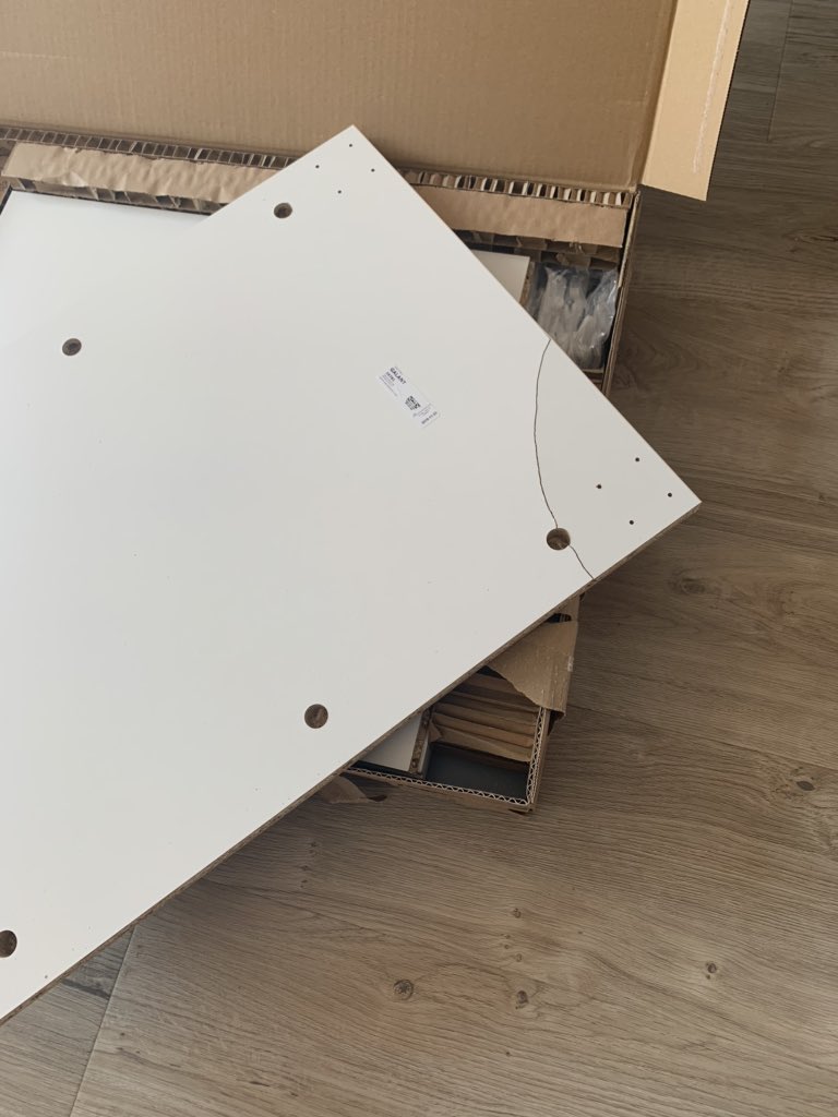 mjamesn's tweet photo. @IKEAUK how am I meant to tell you that you’ve delivered damaged goods if your customer service channels are all down? https://t.co/LNavpcSj6p