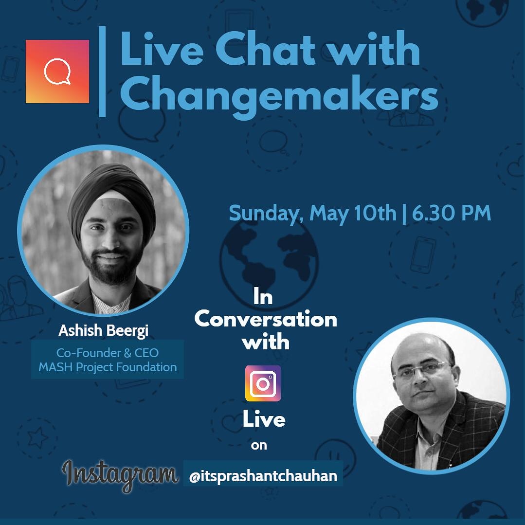 MASH_Project's tweet photo. Join us on an Instagram live today, at 6:30PM (IST) and watch our CEO & co-founder, Aashish Beergi in conversation with Prashant R Chauhan talk about the role of young changemakers in fighting COVID-19!
#covid19 #COVIDAction #ecosystem #MashProject #SDG17 #SocEnt #AmityUniversity https://t.co/0EgnyGeTzz