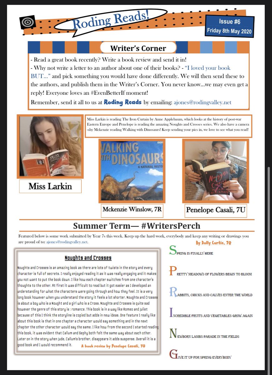 RodingValleyHS's tweet photo. Issue #6 of #RodingReads ๐ What do you like to read? #Fiction or #NonFictionโWhoโs your favourite #authorโWhatโs your all time favourite #characterโ#Getinvolved #Joinin #FavouriteAuthor #FavouriteBookCharacter ๐ Enjoy! ๐ https://t.co/1zIwArSfcf