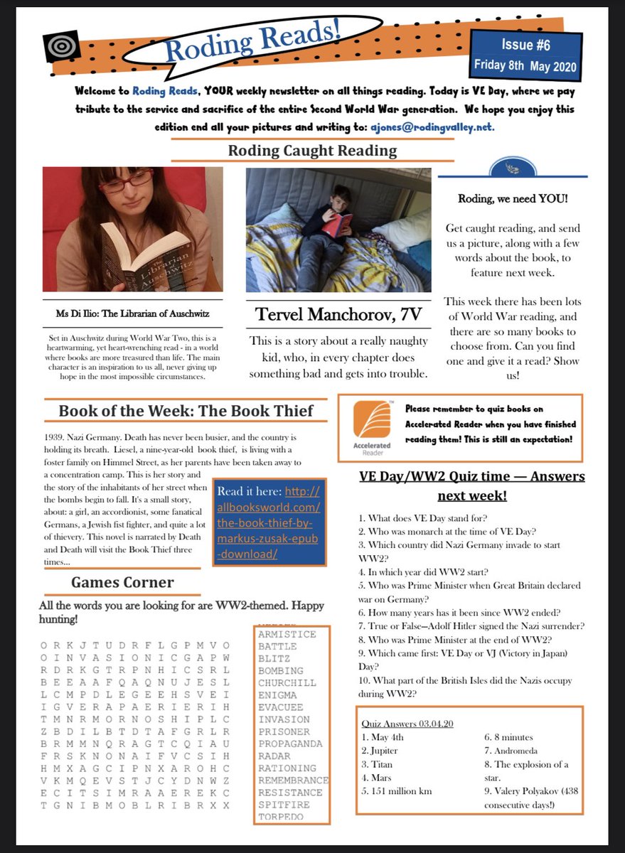 RodingValleyHS's tweet photo. Issue #6 of #RodingReads ๐ What do you like to read? #Fiction or #NonFictionโWhoโs your favourite #authorโWhatโs your all time favourite #characterโ#Getinvolved #Joinin #FavouriteAuthor #FavouriteBookCharacter ๐ Enjoy! ๐ https://t.co/1zIwArSfcf