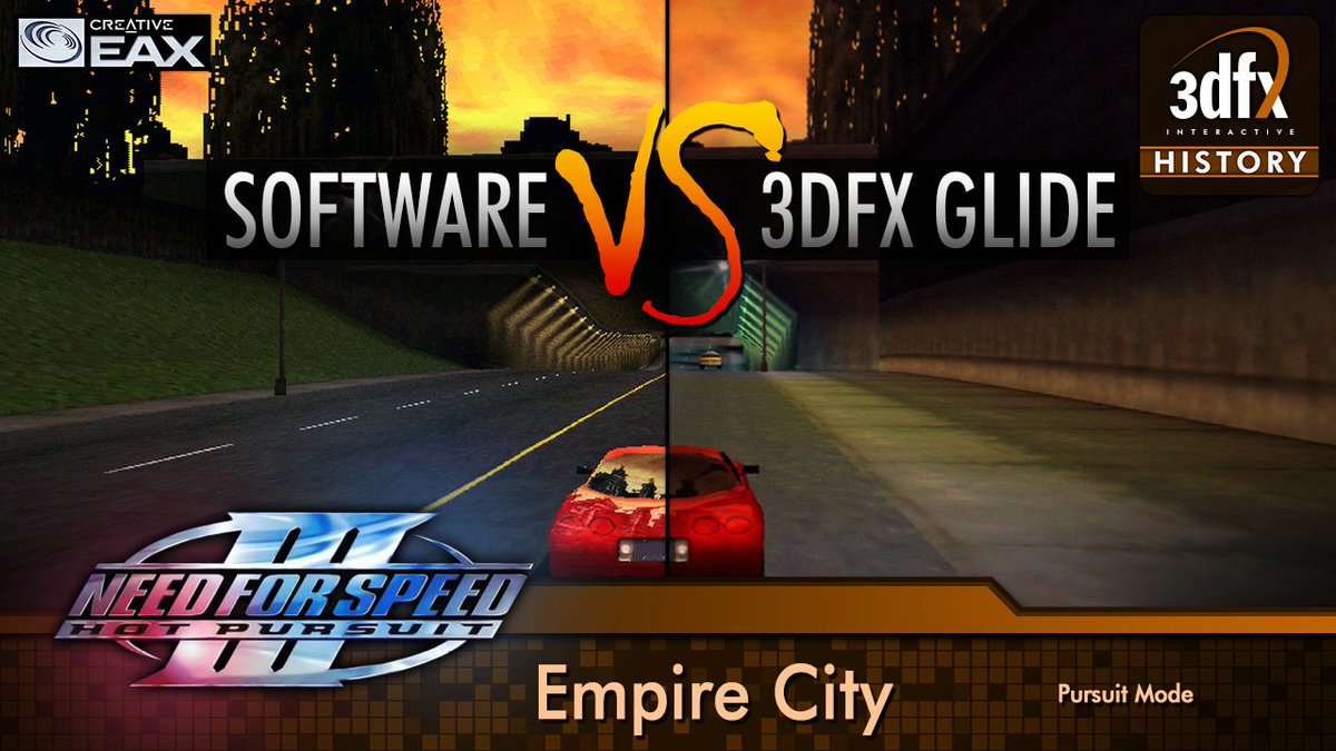 3dfxhistory's tweet photo. Aaaaaand another "Software vs 3dfx Glide" comparison 😉

Watch it here: https://t.co/XPb7pxuvmm

#3dfx #NeedForSpeed #HotPursuit #RetroGaming https://t.co/1PfzUvJeaK