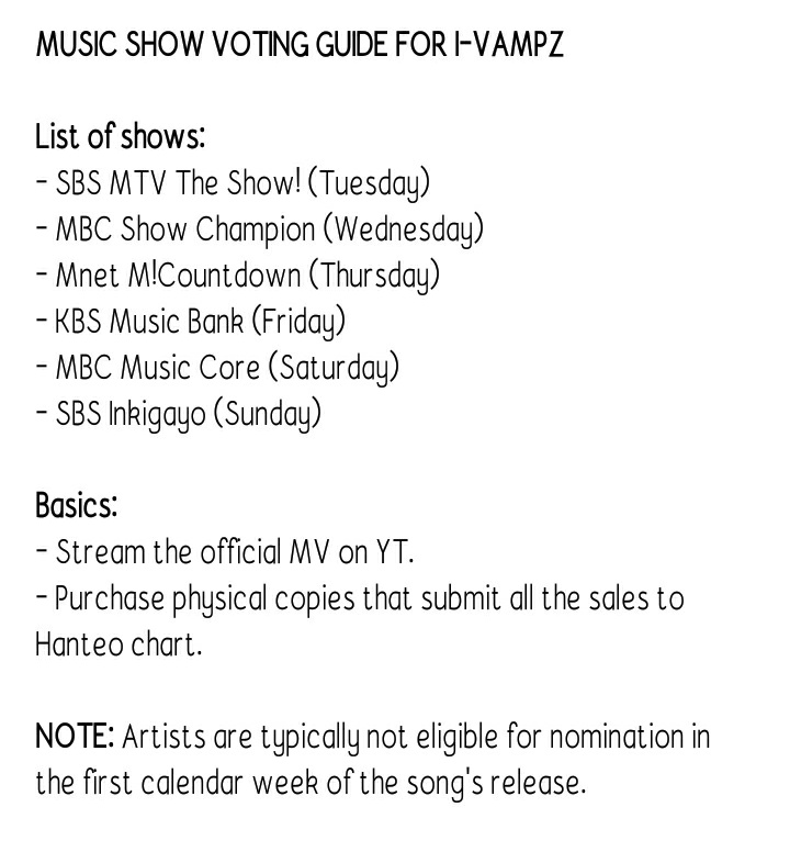 MUSIC SHOW VOTING GUIDE FOR I-VAMPZ 