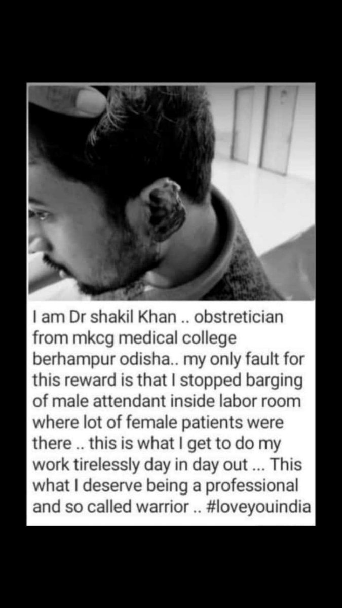 IndiaSacred's tweet photo. A brutal attack on duty doctor DR SHAKIL KHAN of MKCG MCH BERHAMPUR. A MALE attendant of a patient BITE OFF his EAR when the dr stopped him from entering  LABOR ROOM n attacked other drs
Our demand is to book the culprit under NSA ACT as promised.@CMO_Odisha @PMOIndia @sp_ganjam https://t.co/pTLCUVD4le