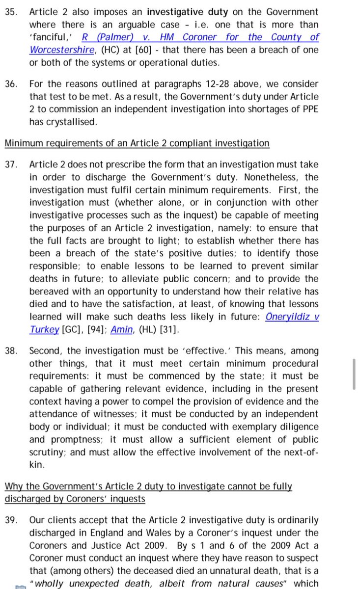 New threatened legal challenge by  @TheDA_UK  @GoodLawProject  @paulebowen calling for public inquiry into PPE shortages for medical professionals. Pre action letter worth reading to understand how the right to life investigation duty applies  https://www.dropbox.com/s/2ql632dssyxusgj/Pre-Action%20Protocol%20Letter%20Inquiry.pdf?dl=0 /134