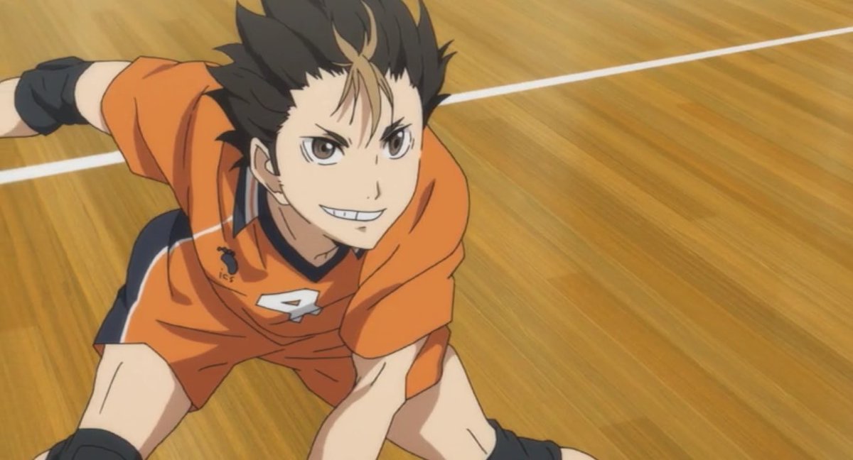 san as nishinoya :- "roLLinGggG tHUnDER!!!!!!"- they're both just full of energy- very agile and reacts quickly- that streak of hair >>>>- talks in 𝘁𝗵𝗶𝘀 𝗳𝗼𝗻𝘁 - sunshine of the group