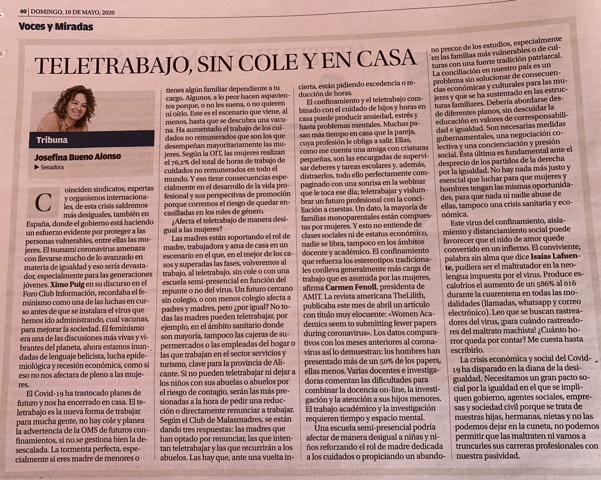 Un futuro cercano sin colegio, o con menos colegio afecta a padres y madres, pero por igual? Hoy mi artículo en <a href="/informacion_es/">INFORMACION.es</a> <a href="/gpssenado/">PSOE SENADO</a> #conciliación #igualdad