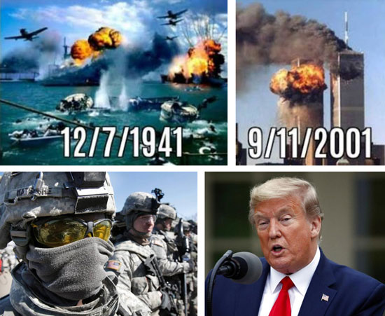 WW3Info's tweet photo. #WWIII: US President Trump blames China saying, "We went through worst attack (#Coronavirus) we've ever had on our nation; worst than Pearl Harbor or 9/11". This, when US is moving bombers, missiles close to China & a Chinese think-tank has warned its regime of direct #WarWithUS. https://t.co/hWAGvPVgRm