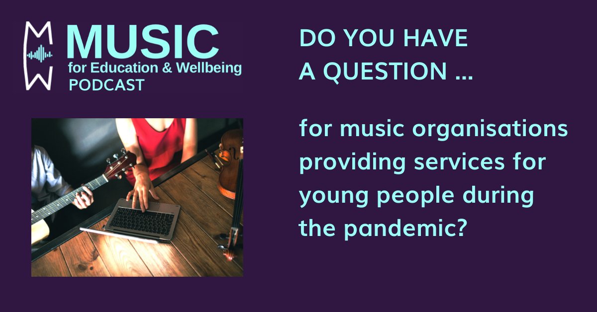 [PODCAST] This Thurs, six music orgs will be sharing how they're providing services: Steph @PieFactoryMusic |<a href="/benosullivan77/">Ben O'Sullivan</a> The Music Works |Neil @AwardsAYM |Helen <a href="/NottMusicHub/">Nottingham Music Hub</a> | @StuartBirnie1Svces for Edu. Birm | <a href="/emmacmuso/">emmacmuso</a> Cardiff Music Svce | If you have a qu let me know