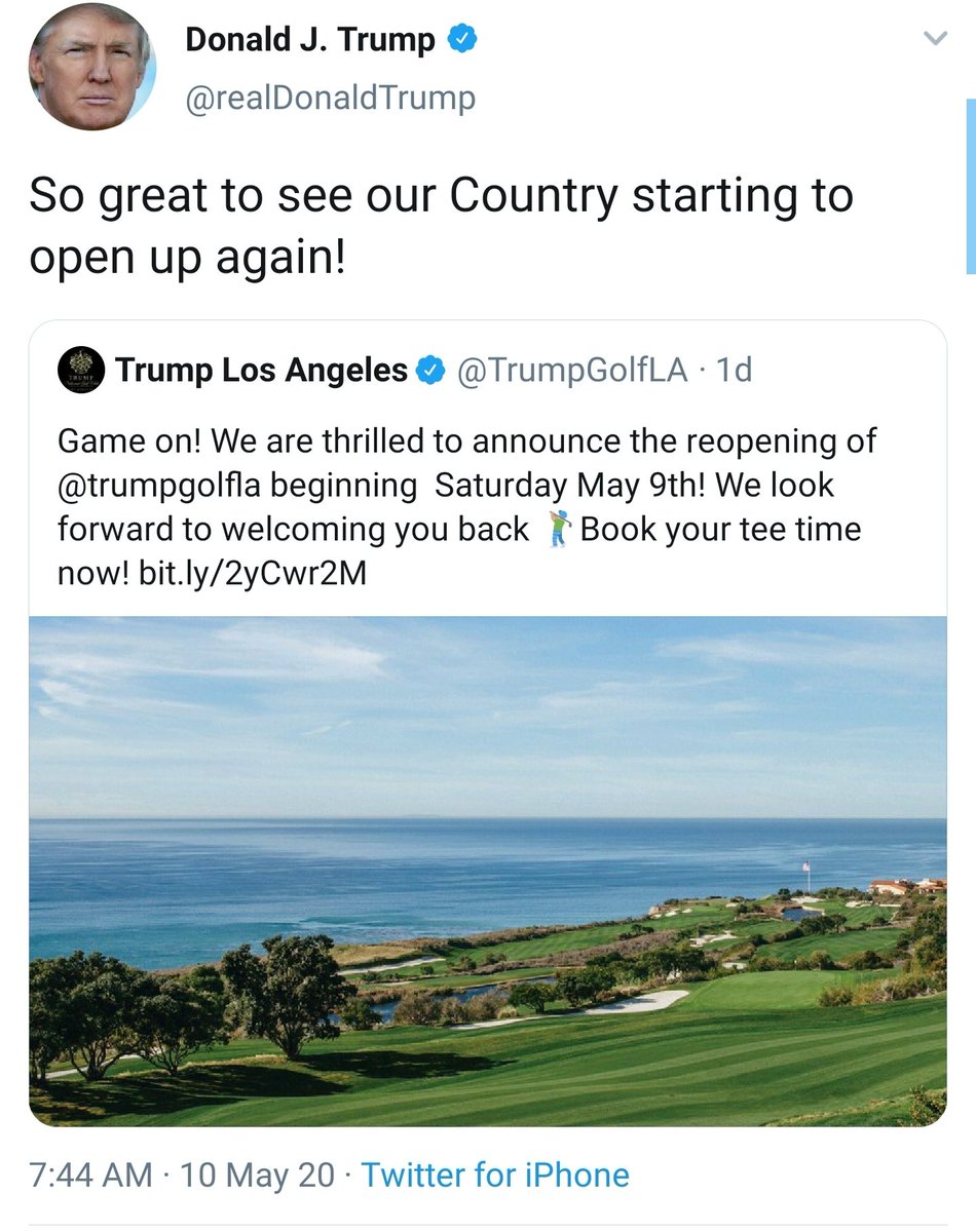 Here's a super normal tweet from the president of the United States promoting his luxury golf club during a pandemic