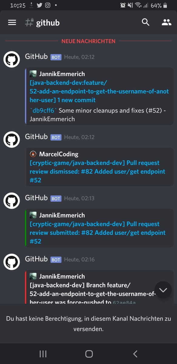 Cryptic_Game's tweet photo. Wenn man morgens auf sein Handy schaut. Die Nachtschicht war wieder fleißig😄 @JannikEmmerich @MarcelCoding #Cryptic #BrowserGame #CommunityProjekt #gamedev #javaprogramming #backend #programming #github #DiscordServer #prealpha #nachtschicht https://t.co/84c4HjmoiV