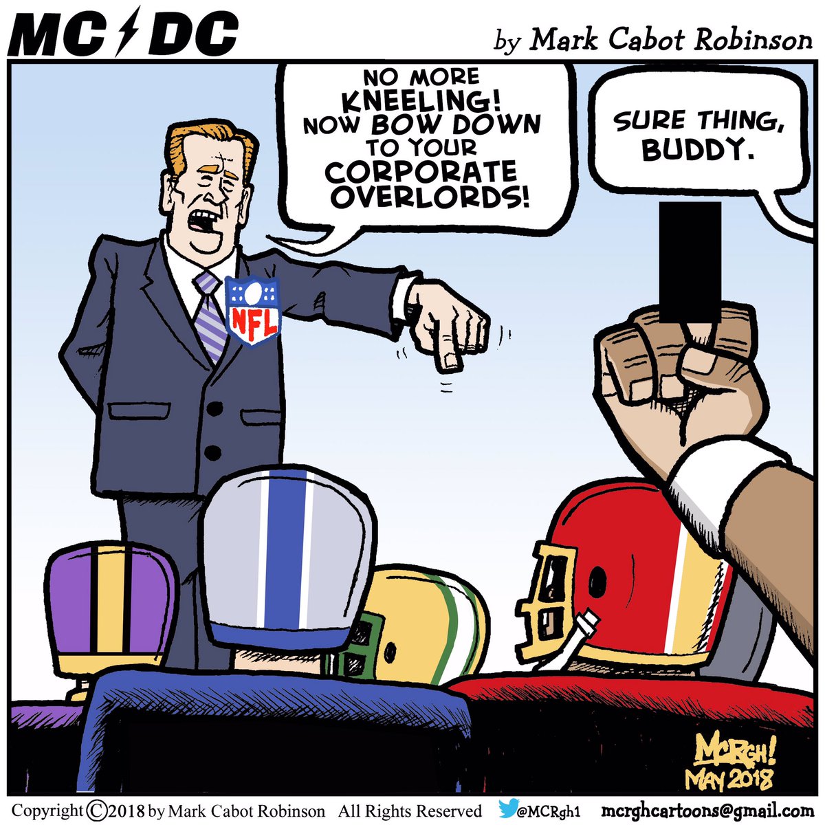 On May 10, 2019 at @MDDCPress Awards Celebration; I won 1st place for Best #EditorialCartoon in Div. F & awarded #BestOfShow 1st time ever for “No Kneeling in Football (Anymore).”
Icing on the cake was receiving it from @BrianKarem.
@MCRgh1 @AAEC_Cartoonist @NABJ @kaltoons @CJR