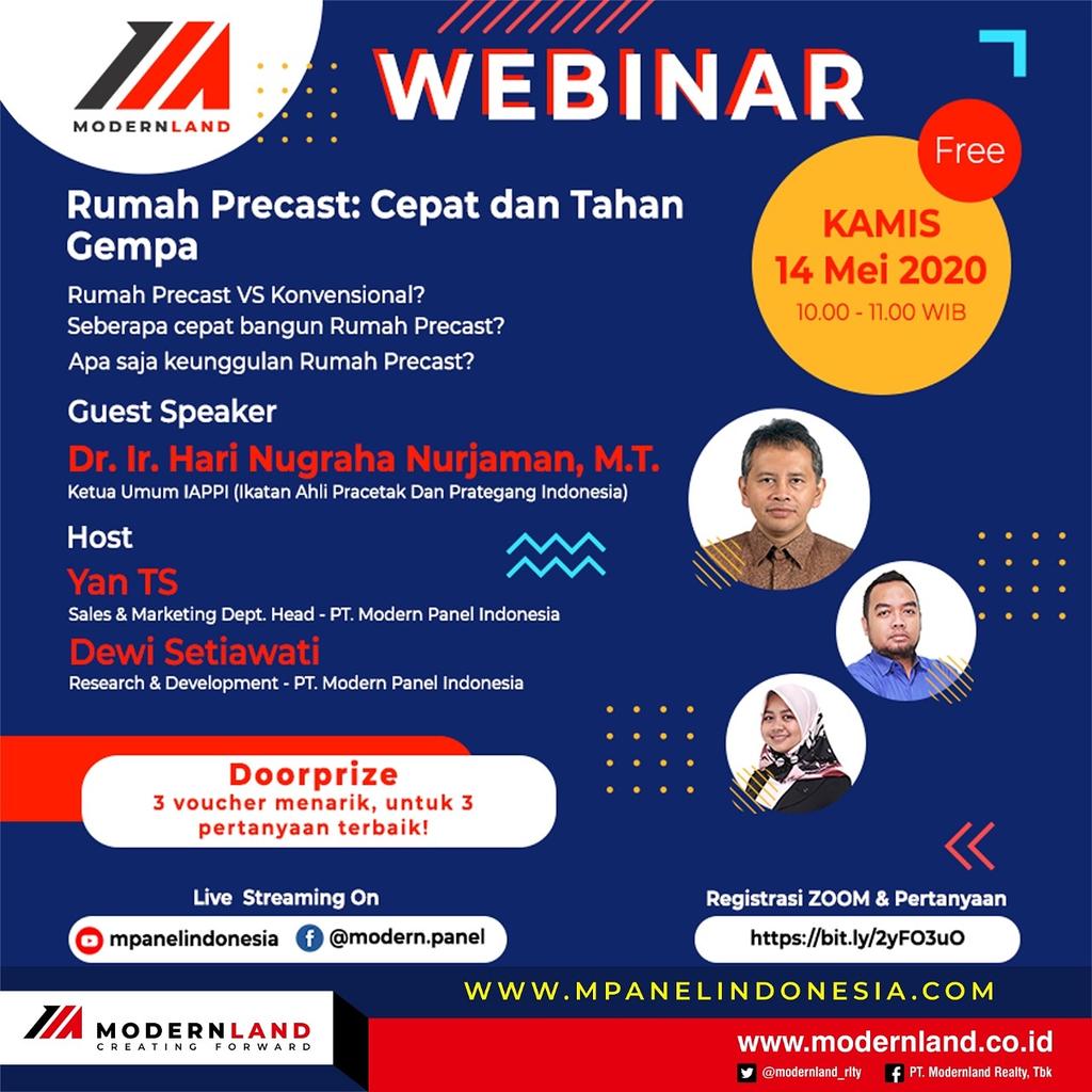 Modernland_Rlty's tweet photo. Ikuti Webinar oleh Modern Panel Indonesia dengan tema "Rumah Precast: Cepat & Tahan Gempa", Kamis 14 Mei 2020, pukul 10.00-11.00 WIB, dan dapatkan Doorprize menarik.
#ModernPanelIndonesia #RumahPrecast #ModernlandRealty #CreatingForward https://t.co/iafrPsswKt