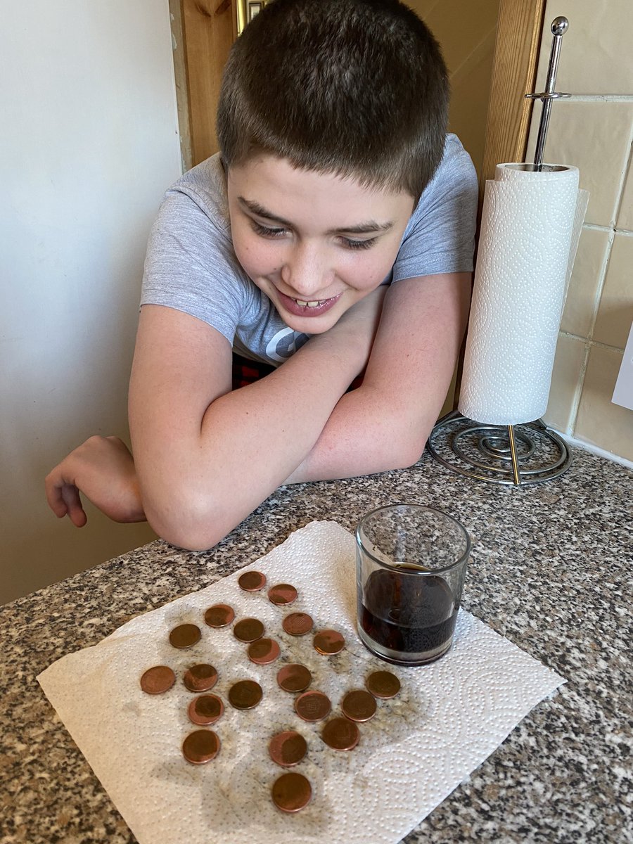 LeighAnneKerr's tweet photo. @Mrs_Paddon J was very impressed with the shining effect of the cola on all his pennies! #STEM https://t.co/pgNVNanTTN