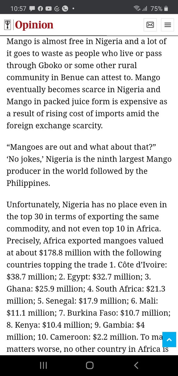 Let add some sad statistics to this unfortunate situation. Nigeria is amongst the top 10 largest producer of mango in the WORLD. We are ranked 8th ! Nigeria is not ranked top 10 in Africa according earnings from export of Mango. Cote'divoire is ranked No 1. Cote'divoire is not  https://twitter.com/BenueElites/status/1259092996408184832