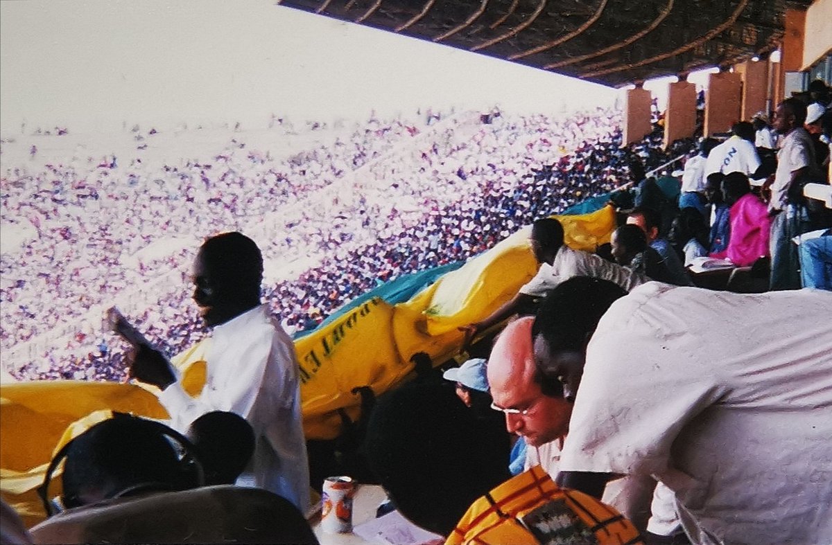 AndyBodfish's tweet photo. Commentary tales

Stade Leopold Senghor, Dakar, Senegal 🇸🇳 June 2001

Commentary on the Qualifier that took SEN to #Worldcup02

El Hadji Diouf got the winner v Morocco 🇲🇦

Incredible atmosphere.

Plus you could just meander onto the pitch afterwards... Lovely. https://t.co/PKa0OoUIUn