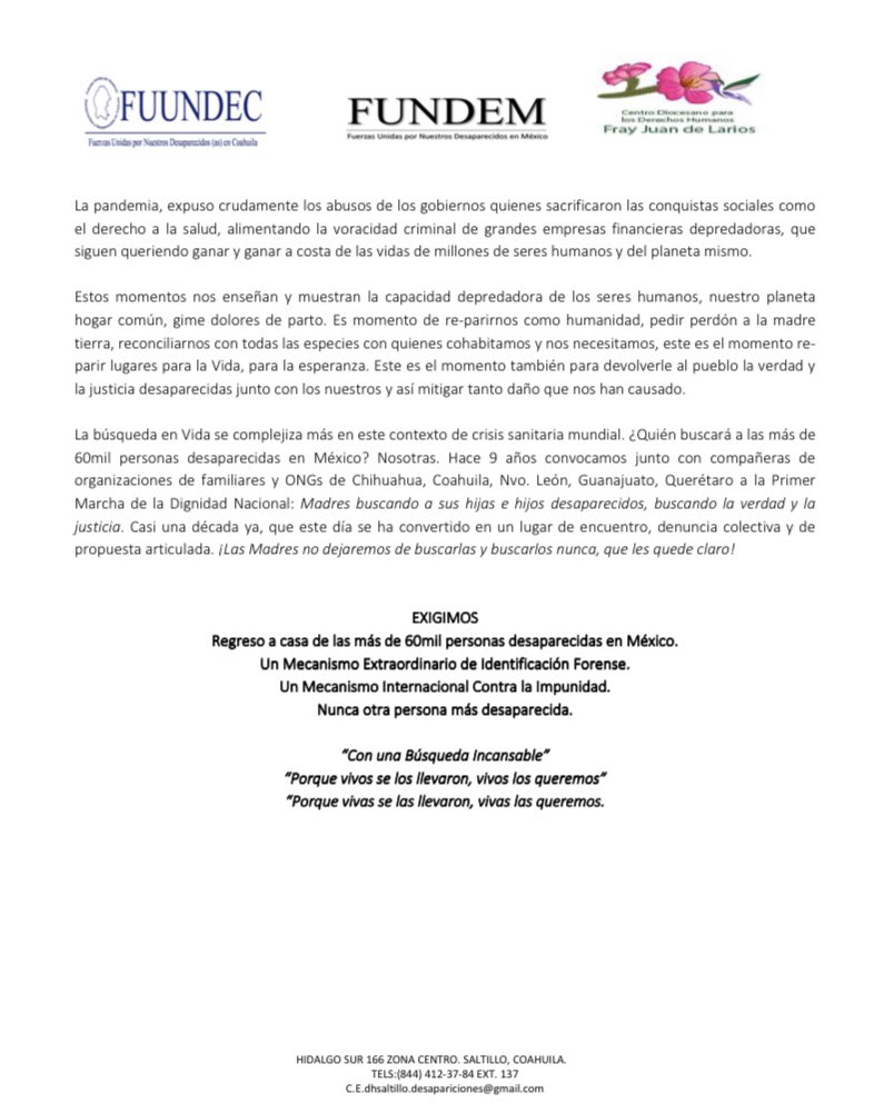 FrayJuanLarios's tweet photo. Comunicado #FUUNDEC - #FUNDEM y Fray Juan de Larios por la IX Marcha por la Dignidad Nacional. #10DeMayo https://t.co/LOkjINW1H6