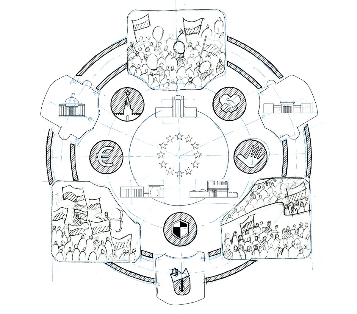 OstapKushnir's tweet photo. Update on #EUUAresponse cover.
The idea is to design it as a technical drawing. The essence of the book should be communicated right away: Protests in Ukraine through the lens of EU's security, human rights, economics, lobbying, etc.
@felislynxart draws the cover.
Thoughts? https://t.co/tK0b9tuSuj