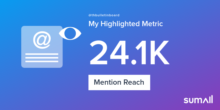 thbulletinboard's tweet photo. My week on Twitter 🎉: 3 Mentions, 24.1K Mention Reach. See yours with https://t.co/QGhRxs5HHE https://t.co/RYIutDX7u4