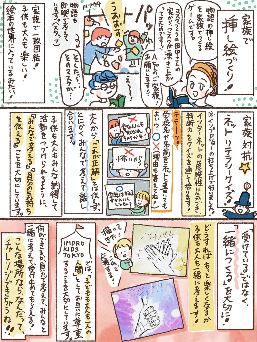 #improkidstokyo によって行われた、『世界初!子ども達によるオンラインインプロショー』のゲームのノウハウをまとめました?
ショーは全てzoomで行なわれています。
zoomの授業やワークショップなどが増えてきた今、ショーで行われたユニークなゲームが役に立つかも…!