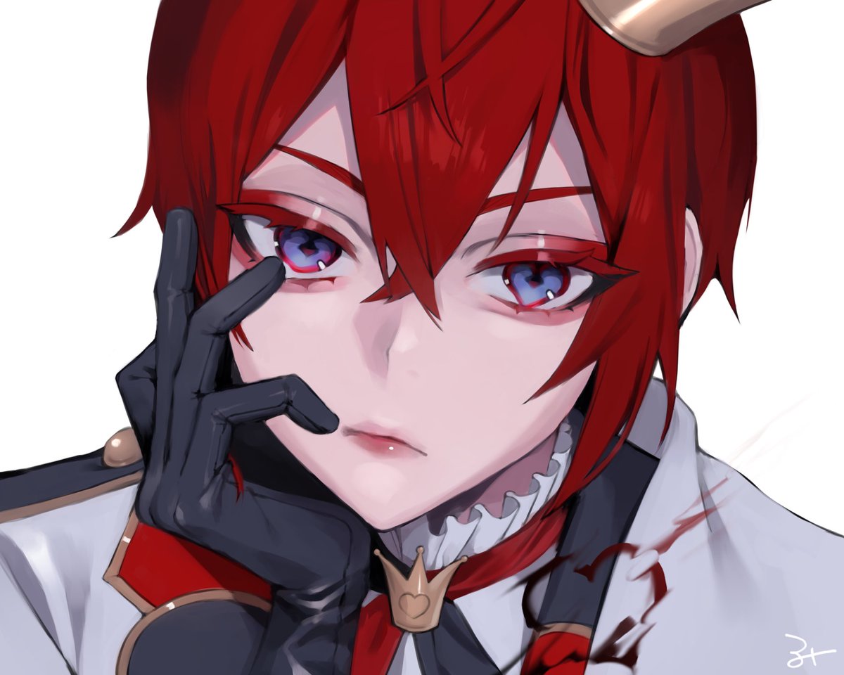 red hair solo crown gloves 1boy black gloves looking at viewer  illustration images