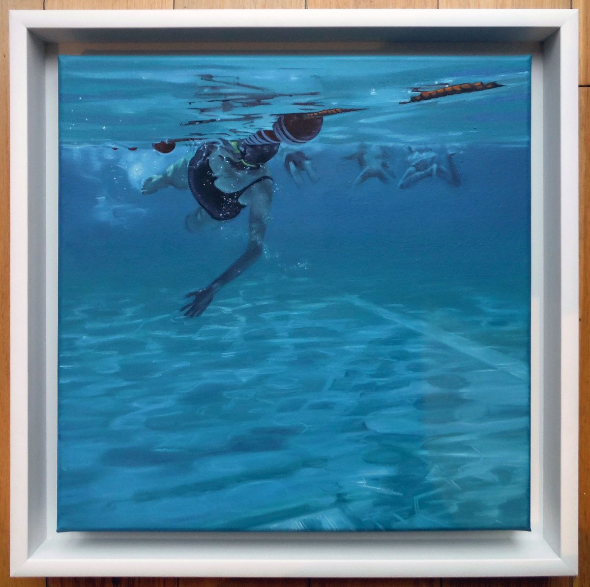 Phthaloturquois's tweet photo. I’m not sure this one is even still for sale anymore - #theregular - but she most closely captures my swimming experience. I love the slightly subdued feel. No glittering light except in the sparkle behind her kicking foot. Maybe that’s why she’s still with me. Maybe she’s mine. https://t.co/23y2mMhz3p