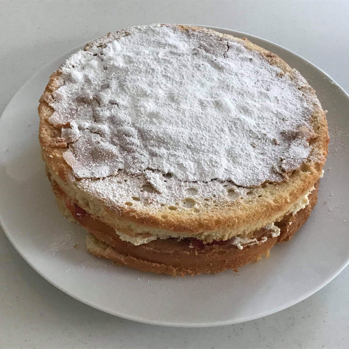 GrahamDyke's tweet photo. @SundayBrunchC4 Lockdown my 1st attempt at baking ever veday sponge jam and cream https://t.co/m1POGfQJmA