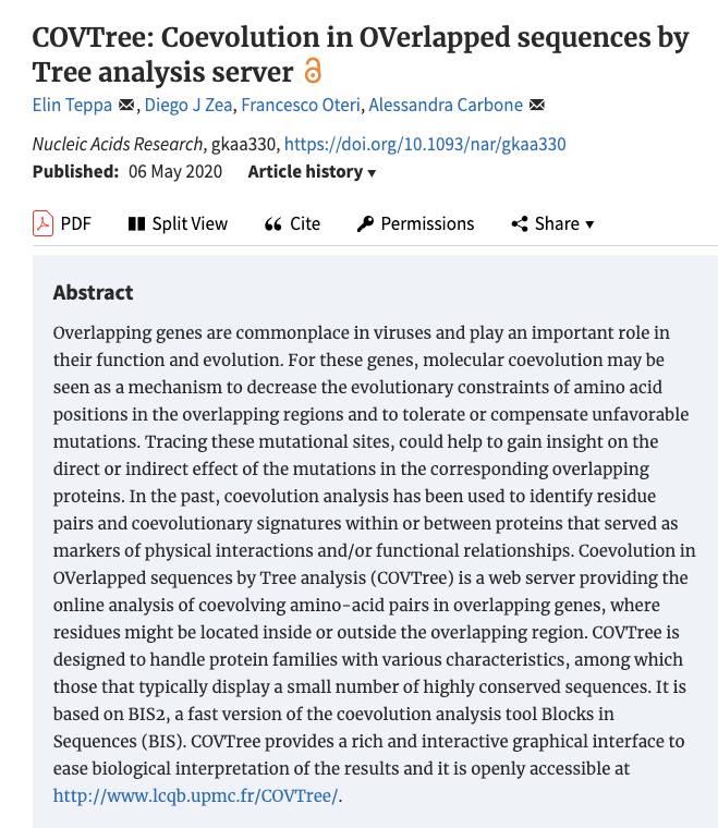 Great new paper and web server from my friends <a href="/Elin_n_n/">Elin Teppa</a> and <a href="/diegojavierzea/">Diego Javier Zea</a> 
"COVTree: Coevolution in OVerlapped sequences by Tree analysis server"
academic.oup.com/nar/advance-ar…

Congrats and great work guys!!! #bioinformatics #computationalbiology