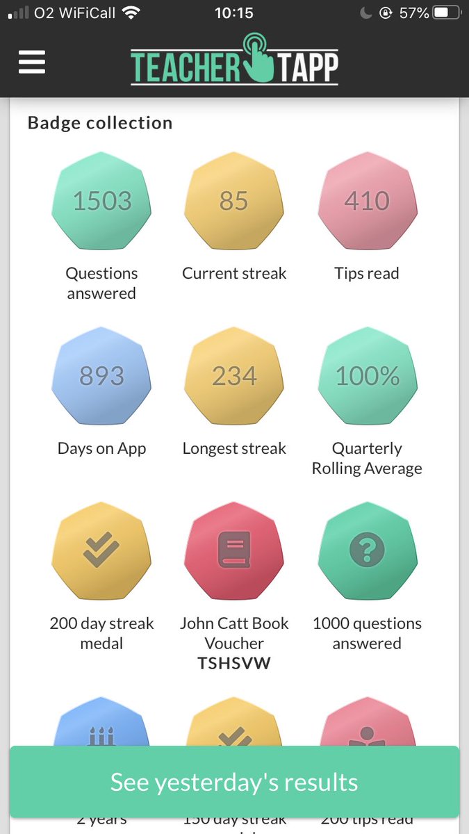 LynBaber's tweet photo. @HarrietDyke @TeacherTapp Yes! Also an evangelist for @TeacherTapp. Devastated last year when ill and lost my streak😩. Was I more interested in streaking or learning🧐??! https://t.co/3llxAg3t3k