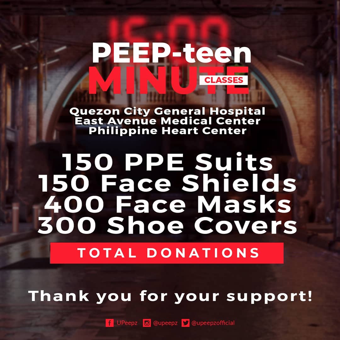 UPeepzOfficial's tweet photo. #PEEPteenMinuteClasses UPDATE!
We've mangaed to raise 59,750 Pesos through YOUR support and helped produce PPEs for our selected beneficiaries:
Quezon City General Hospital
East Avenue Medical Center
Philippine Heart Center
Salute to our frontliners!
#uPPEepz
#Hupeep https://t.co/3k5DNFzndK
