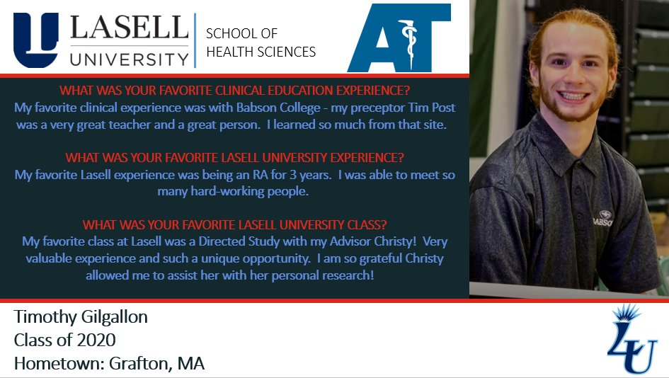 Lasell_MSAT's tweet image. Today’s senior spotlight is Tim Gilgallon. #Classof2020 🎓 @LasellUniv 

“You’re off to great places! Today is your day! Your mountain is waiting, so...get on your way!” ~Dr Seuss

CONGRATULATIONS! 🎈