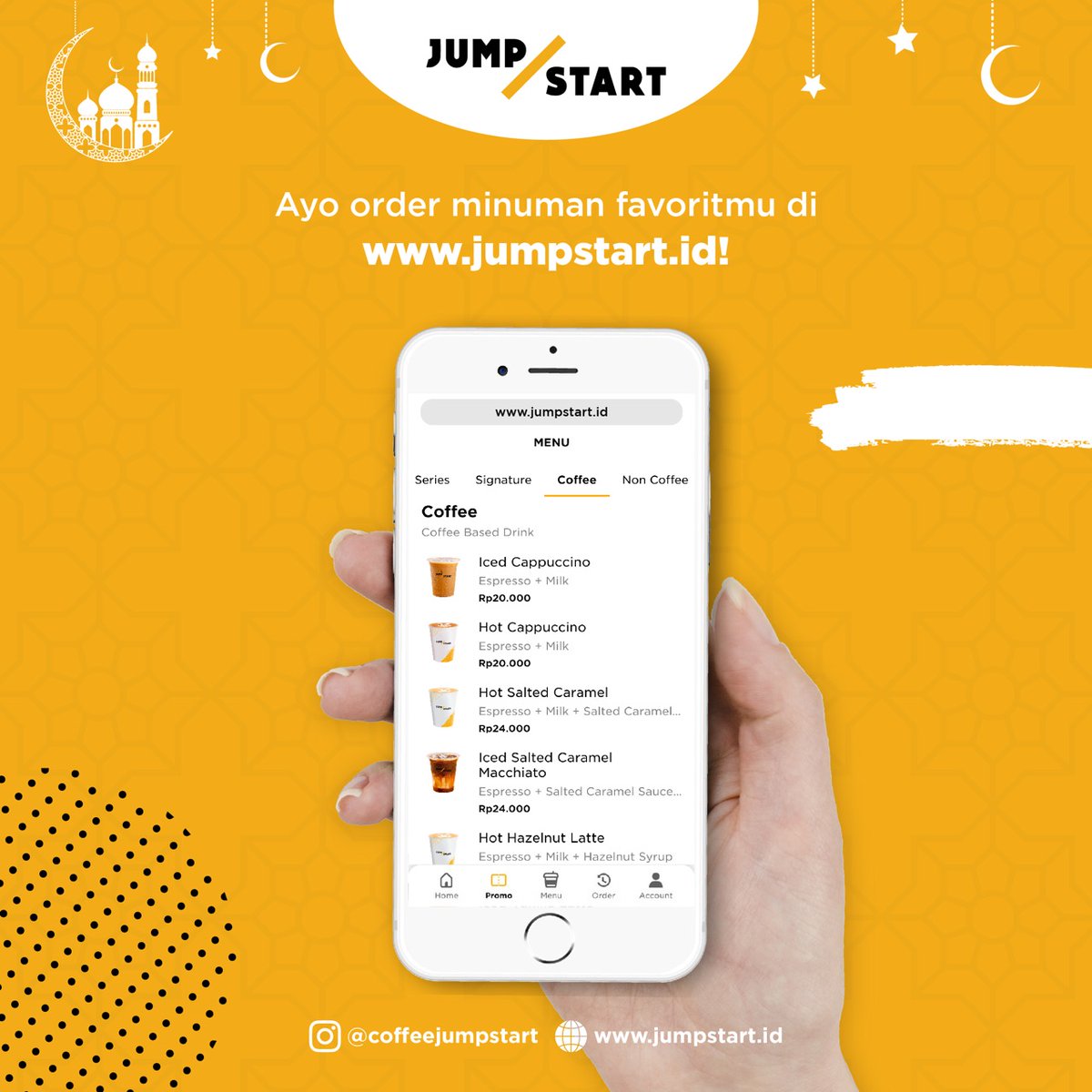 RCTIPlus's tweet photo. Buka puasa #dirumahaja lebih seru dengan @coffeejumpstart. Order sekarang minuman favoritmu dari ice susu kurma, thai tea, kopi gula aren, regal latte dan masih banyak lagi hanya di https://t.co/S5ywomu5HN dan dapetin promo Sunset Treat beli 2 hanya 20K!
#JumpStartCoffee https://t.co/1R0rboAOsW