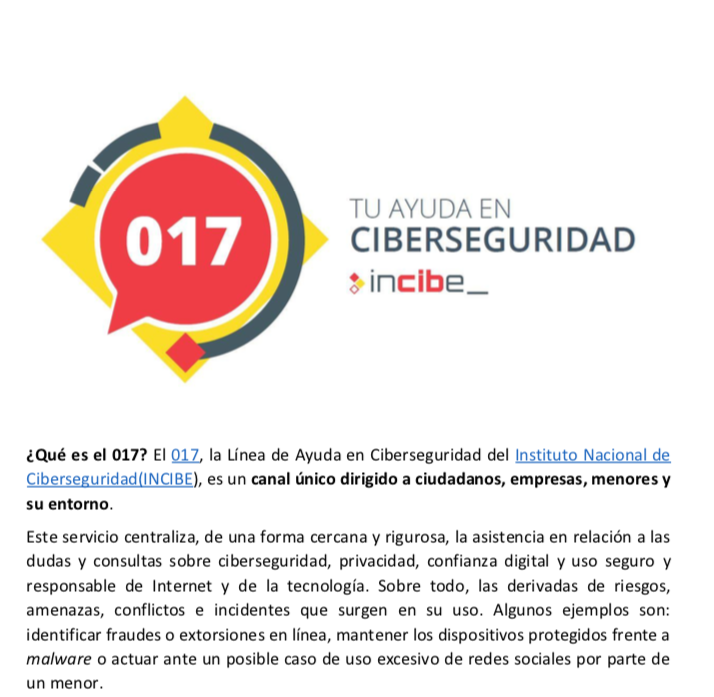 Digitaliuris's tweet photo. En estos tiempos convulsos, con digitalización forzosa de muchas actividades, empresas y particulares, no está de más recordar que @INCIBE pone a nuestro alcance el Teléfono 017, de Línea de Ayuda en Ciberseguridad, para la asistencia en materia de TIC. https://t.co/dh5kpcrNJc