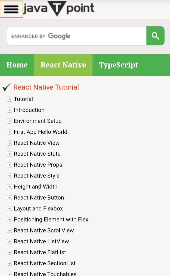 8. JavaPoint: Their materials are concise and it's another of my goto resource for  #ReactNative  https://www.javatpoint.com/react-native-tutorial